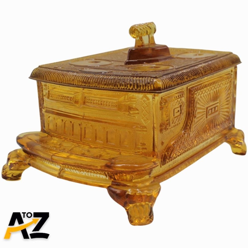 L G Wright Stove Amber Glass Covered Butter Candy